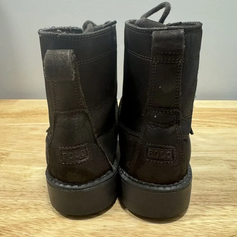 Polo Ralph Lauren Bear Boots Youth 1 Reverse Suede Ranger Hi II Buckle‎ Combat